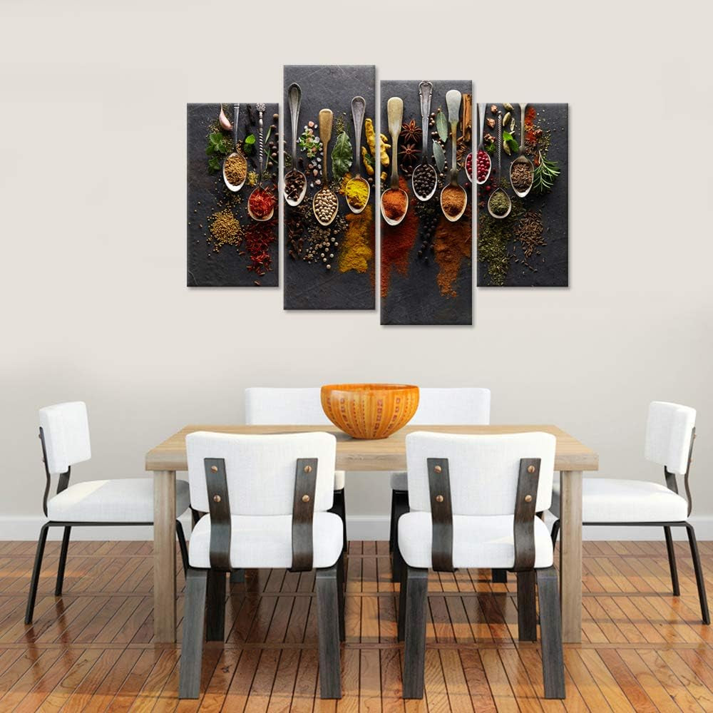 4 Piece Spice Spoon Canvas Art Set For Kitchen Wall Decor