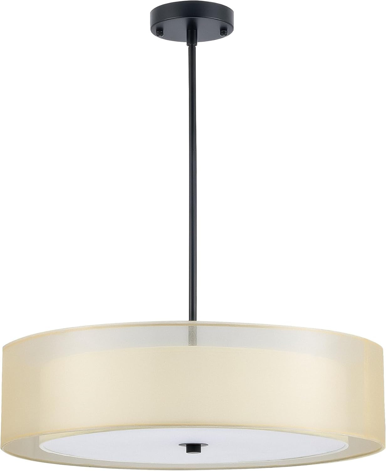 20 Inch Black Drum Pendant Light With Fabric Shade Three Light Matte