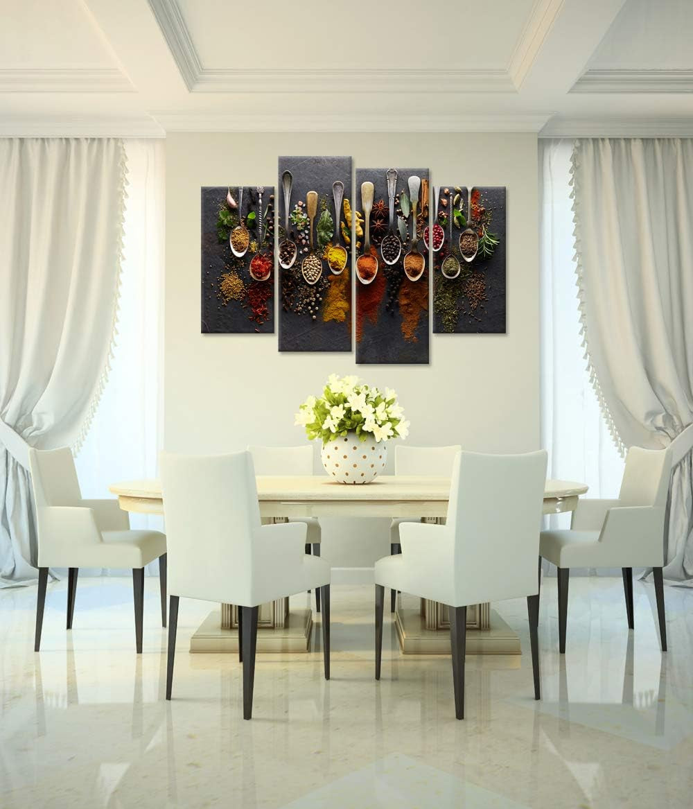 4 Piece Spice Spoon Canvas Art Set For Kitchen Wall Decor