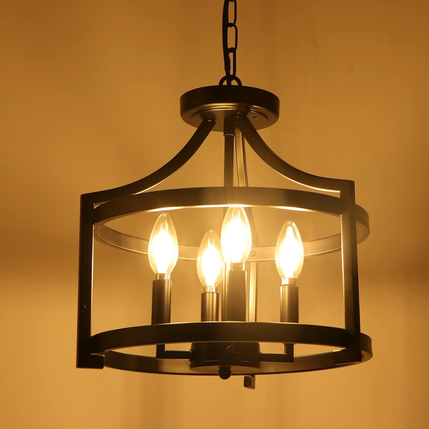 4-Light Farmhouse Chandelier Black Metal Pendant Fixture