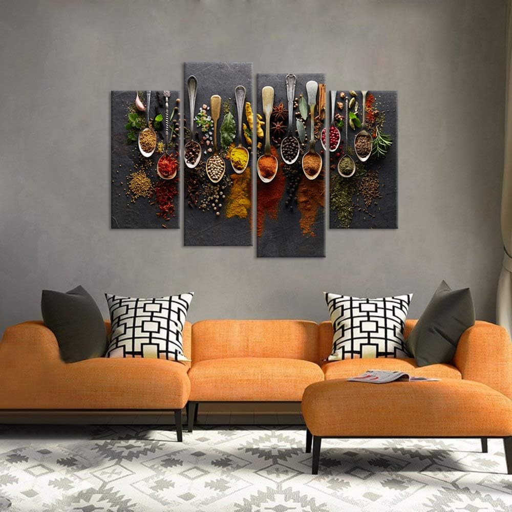 4 Piece Spice Spoon Canvas Art Set For Kitchen Wall Decor