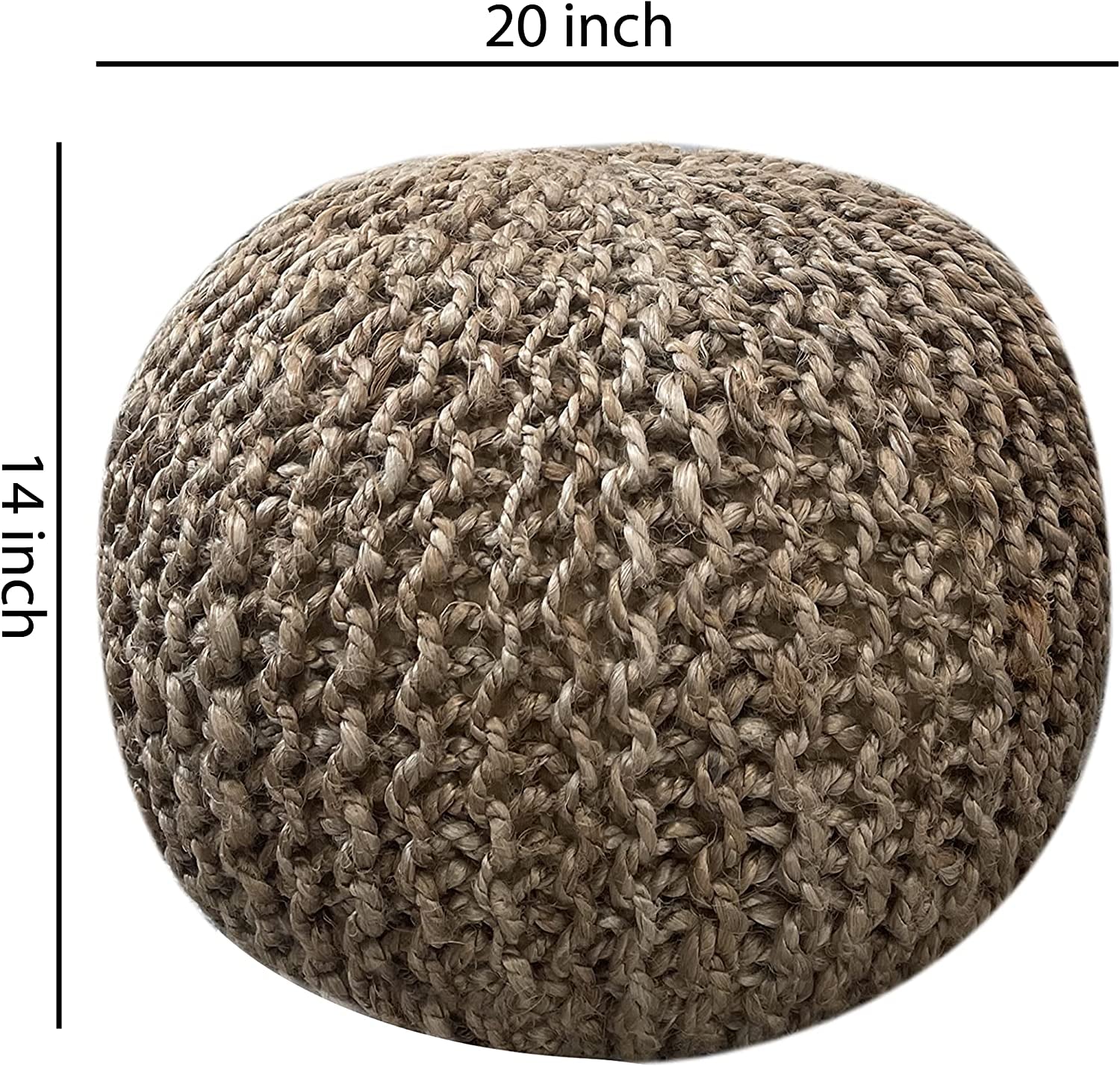 Natural Jute Braided Pouf Ottoman 14 Inch Footrest