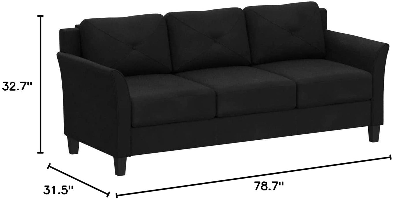 Grayson Sofa Black Button Tufted Rolled Arm Living Room