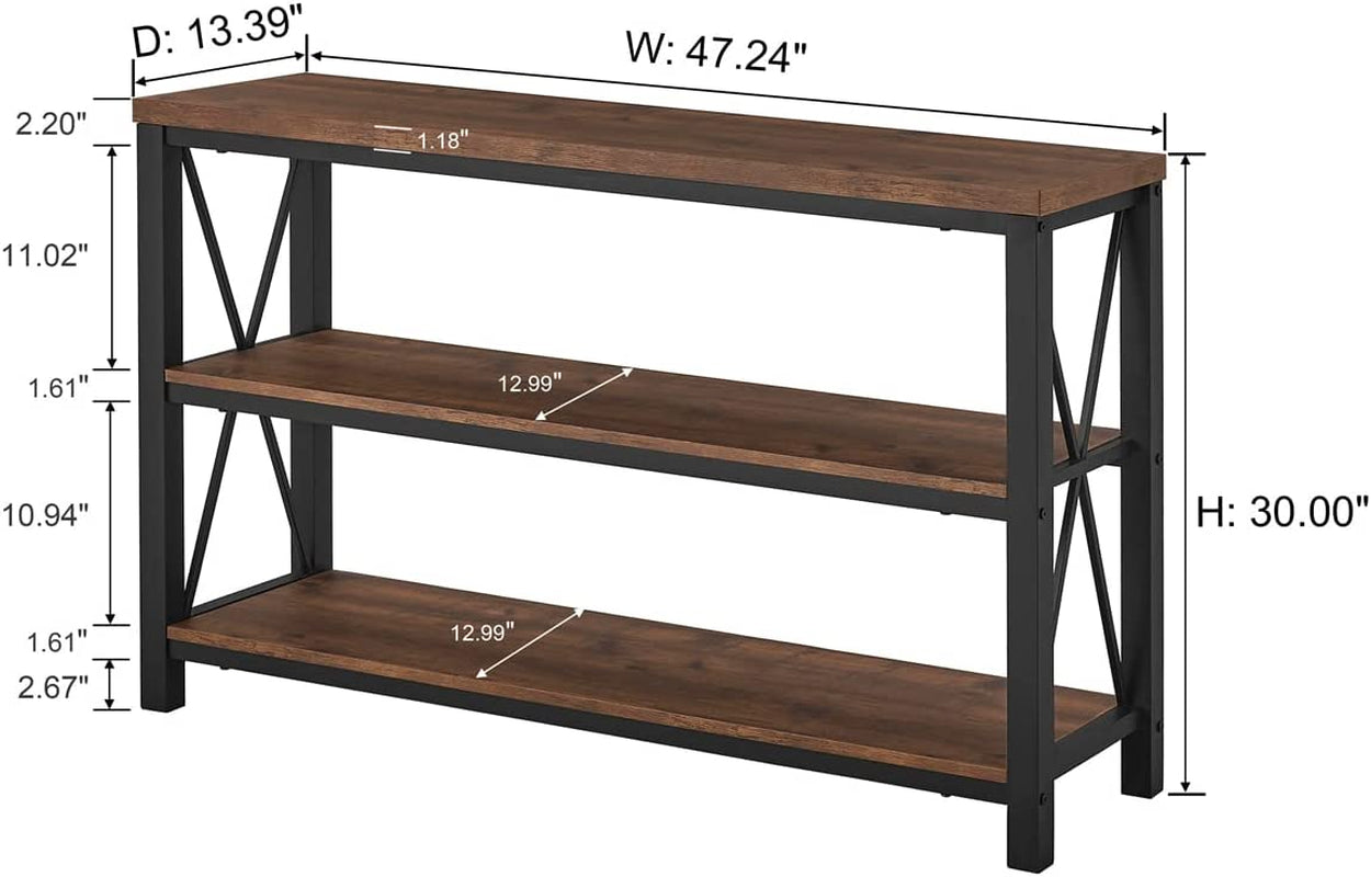 Rustic Industrial Sofa Table with Shelves (47″)