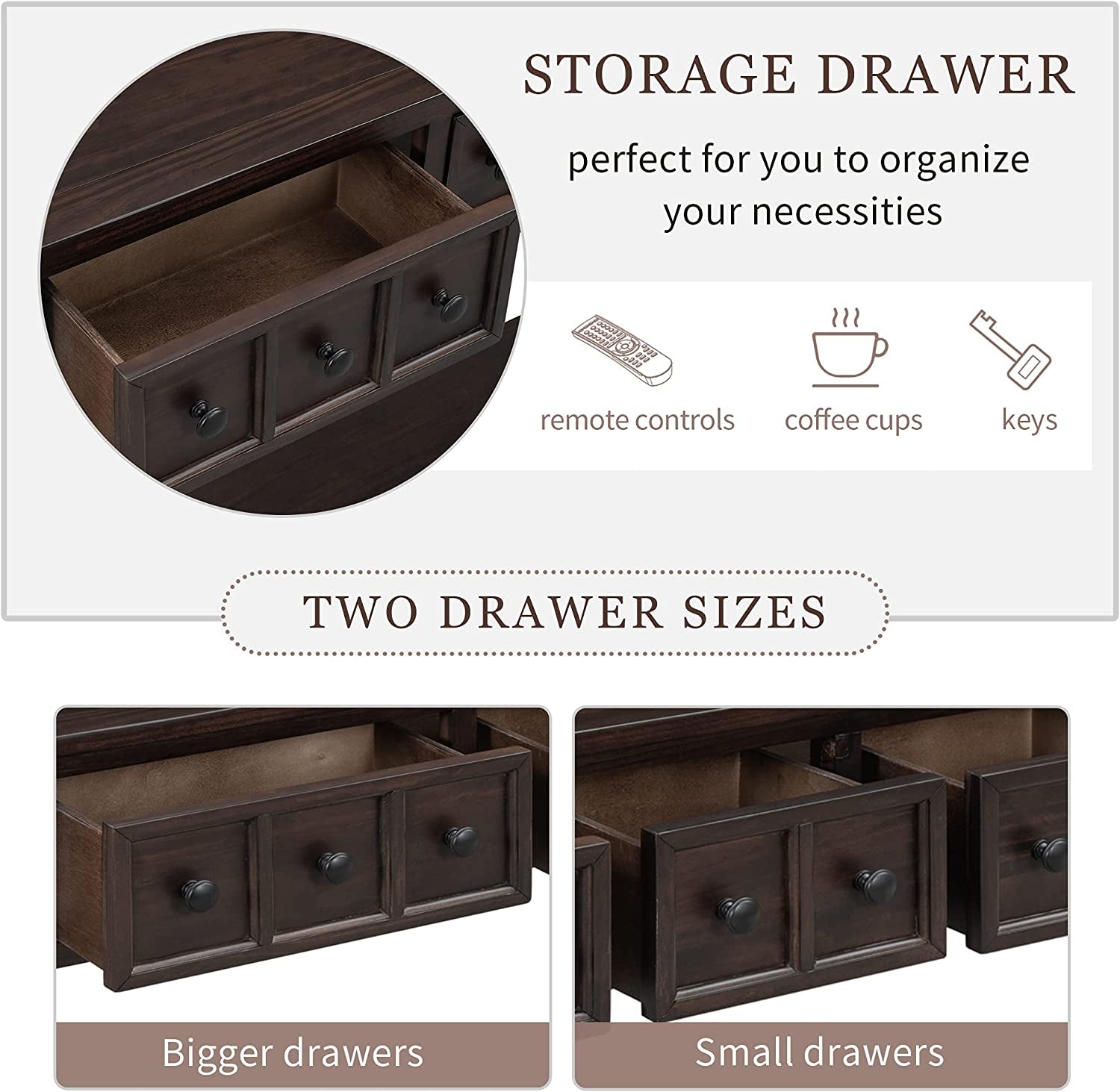 Rustic 60 Inch Console Table With Drawers And Shelf