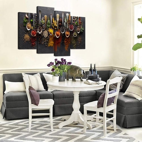 4 Piece Spice Spoon Canvas Art Set For Kitchen Wall Decor