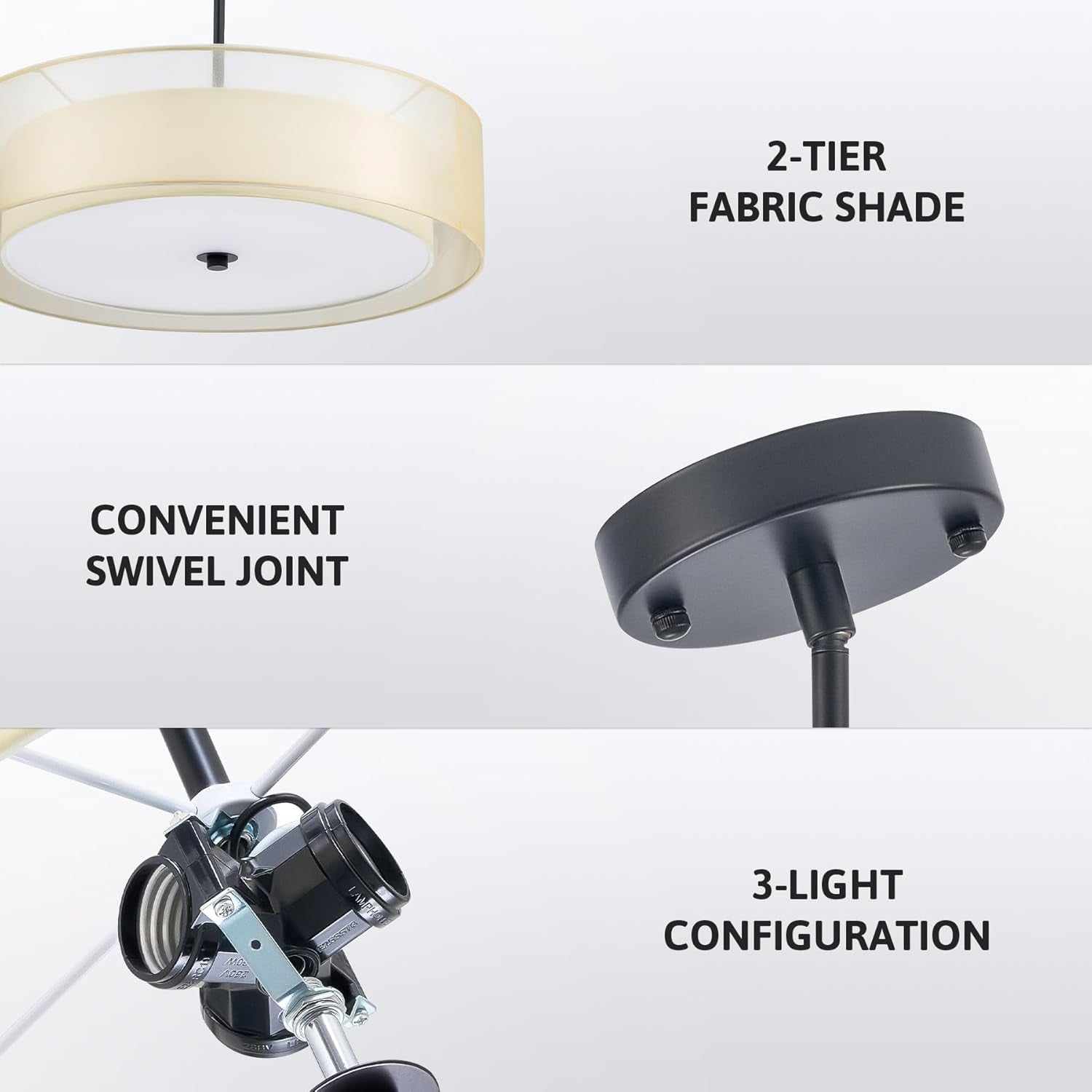 20 Inch Black Drum Pendant Light With Fabric Shade Three Light Matte