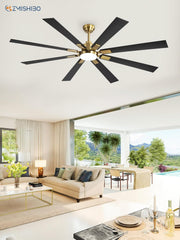 72 Inch Black And Gold Ceiling Fan With Remote Light