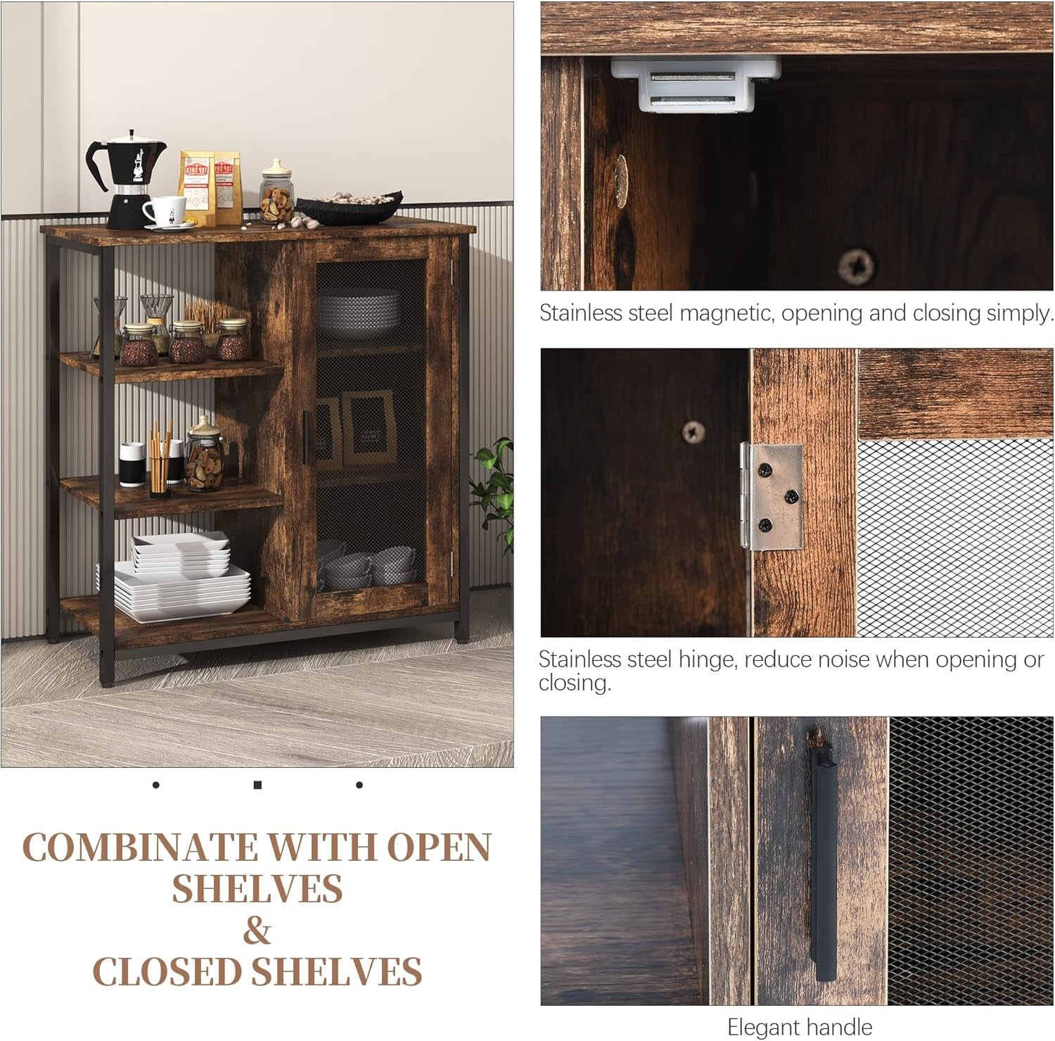 Mini Coffee Bar Cabinet 27.5 Inch Brown Finish Storage Unit