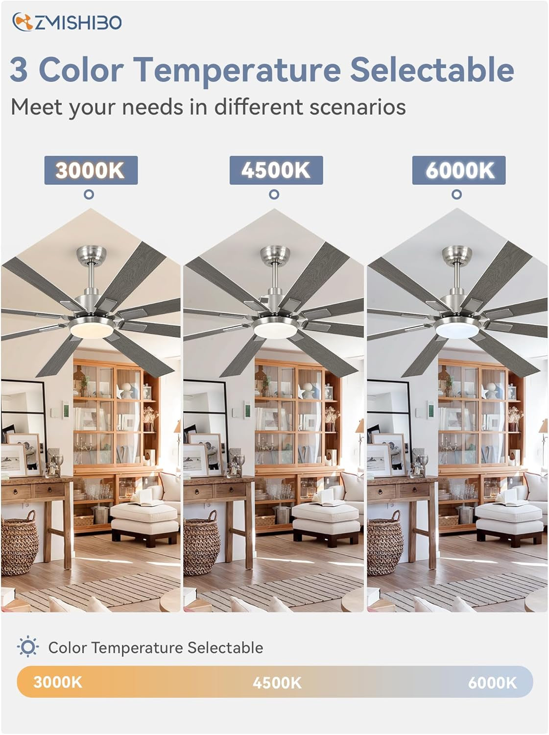 72 Inch Brushed Nickel Ceiling Fan With Light And Remote
