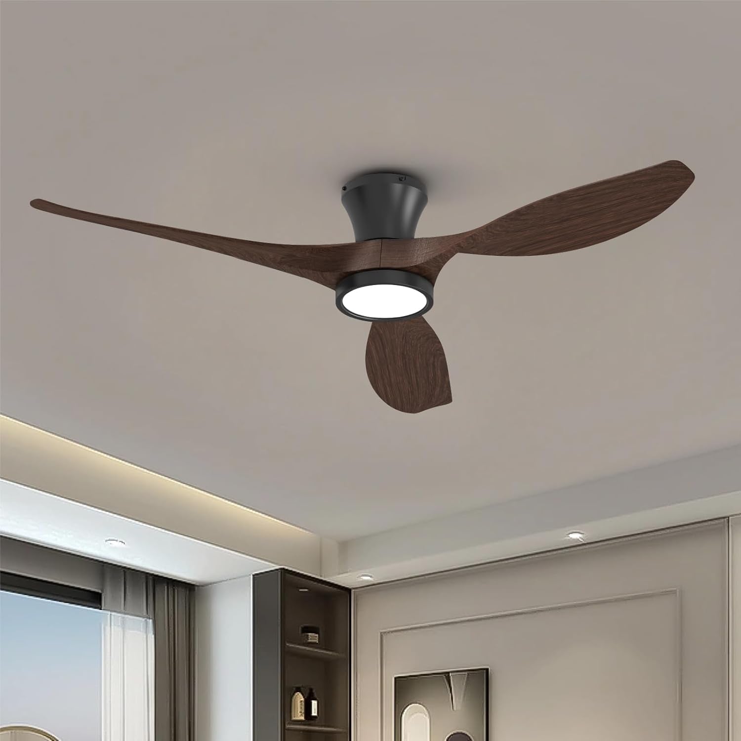 52 Inch Black Walnut Ceiling Fan For Living Room Indoor