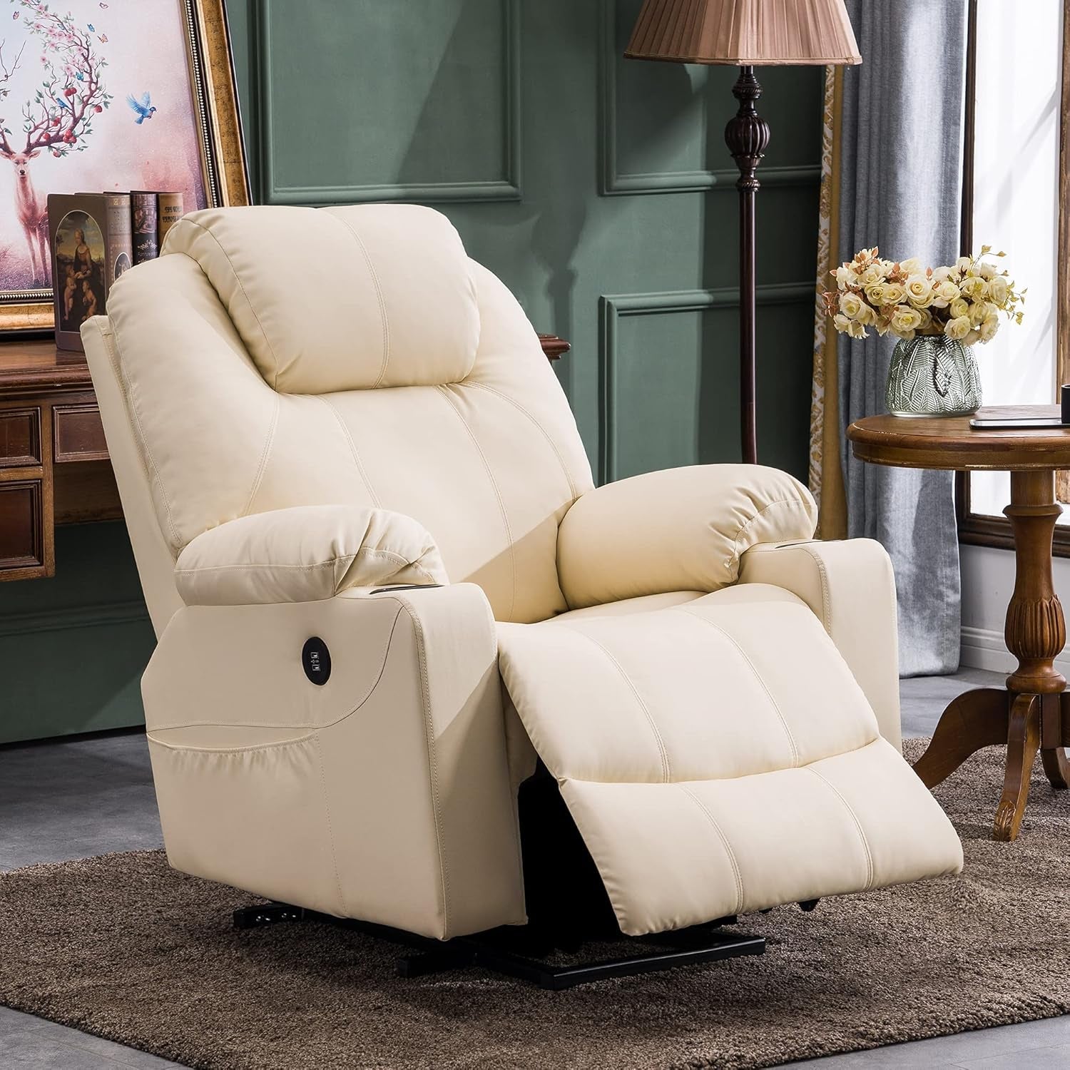 Power Lift Recliner Chair With Massage And Heat Cream White
