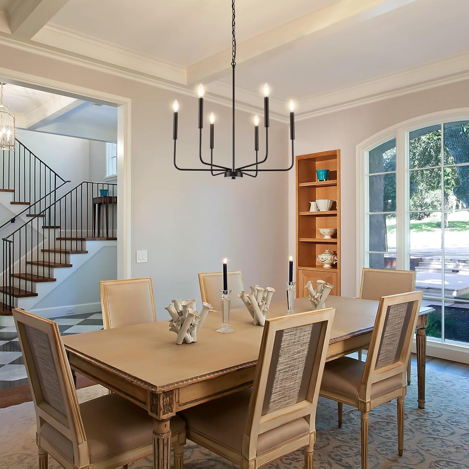 Modern Black 6 Light Chandelier Dining Farmhouse Pendant