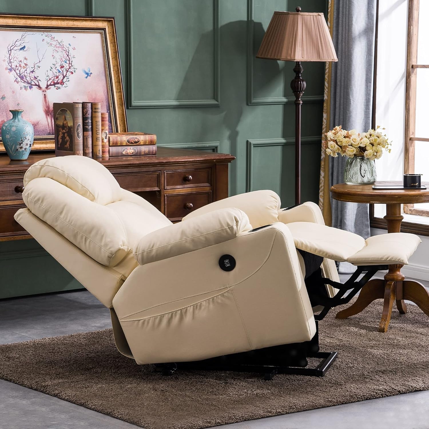 Power Lift Recliner Chair With Massage And Heat Cream White