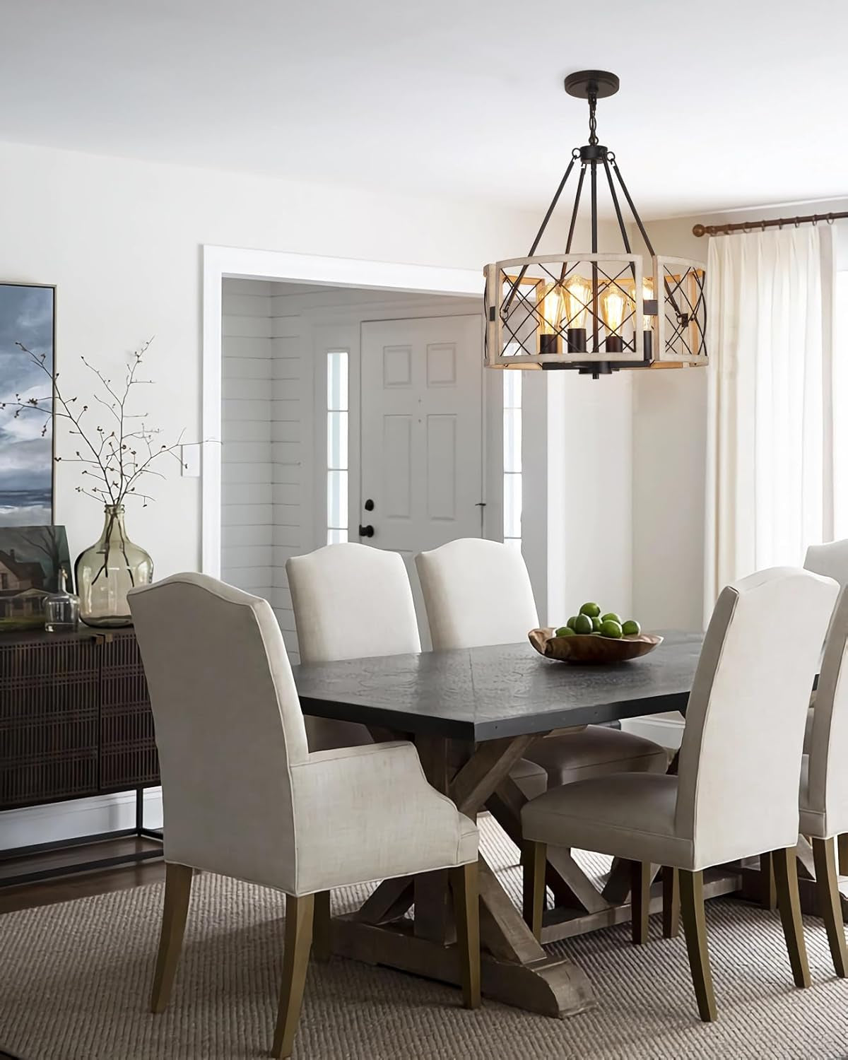 D19 Inch Rustic 4 Light Chandelier Black And White Oak