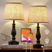 Bedside Table Lamps Set Of 2 With USB Ports And Dimmable