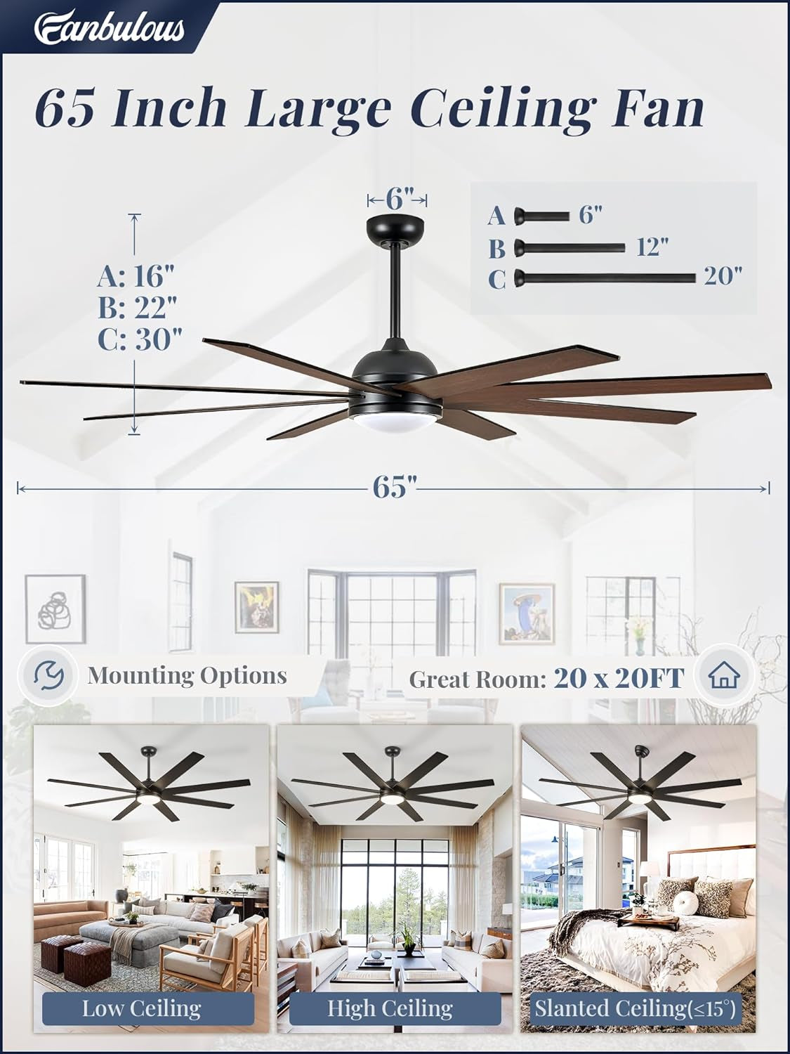 65 Inch Ceiling Fan With Lights Remote Black Indoor Outdoor