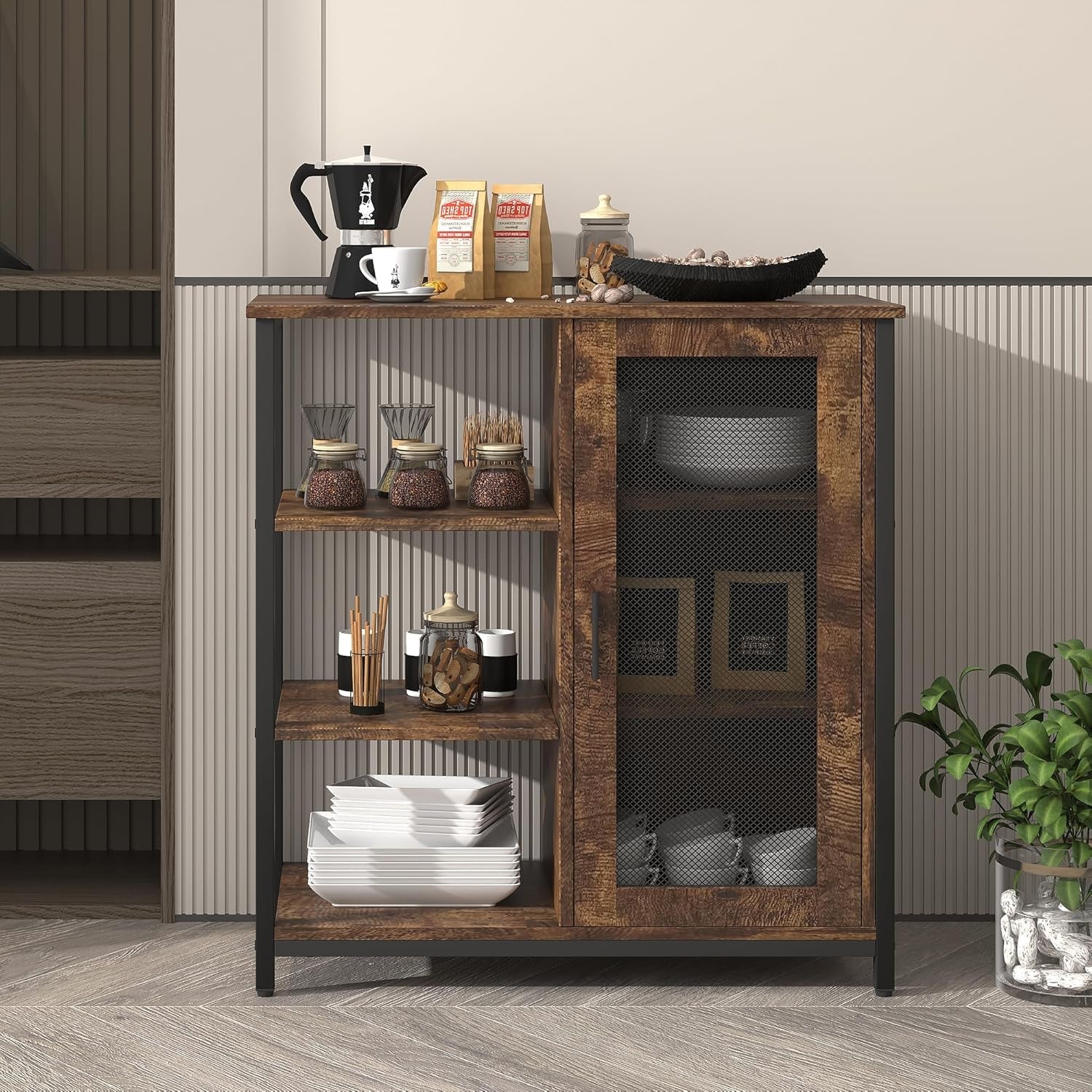 Mini Coffee Bar Cabinet 27.5 Inch Brown Finish Storage Unit