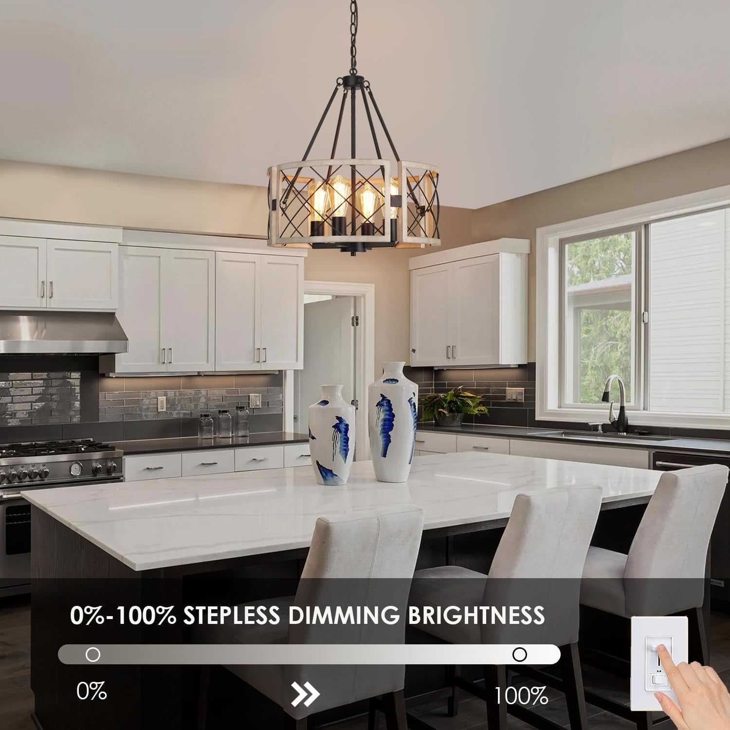 D19 Inch Rustic 4 Light Chandelier Black And White Oak