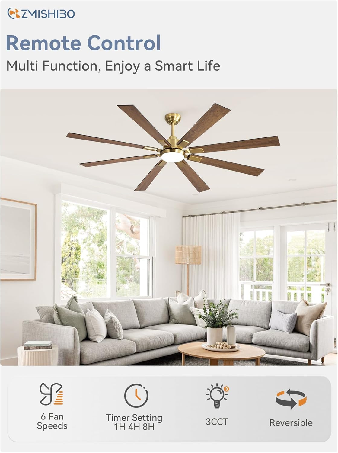 72 Inch Black And Gold Ceiling Fan With Remote Light