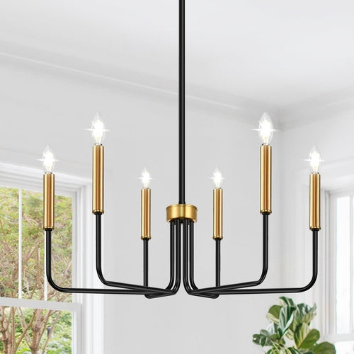 Black and Gold Chandelier, 6-Light Farmhouse Chandelier for Dining