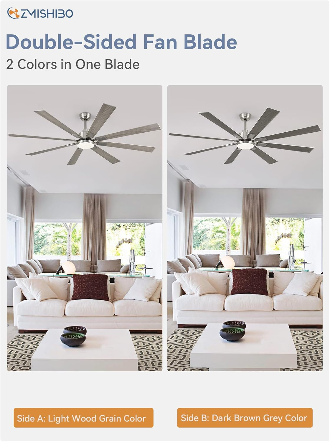 72 Inch Brushed Nickel Ceiling Fan With Light And Remote
