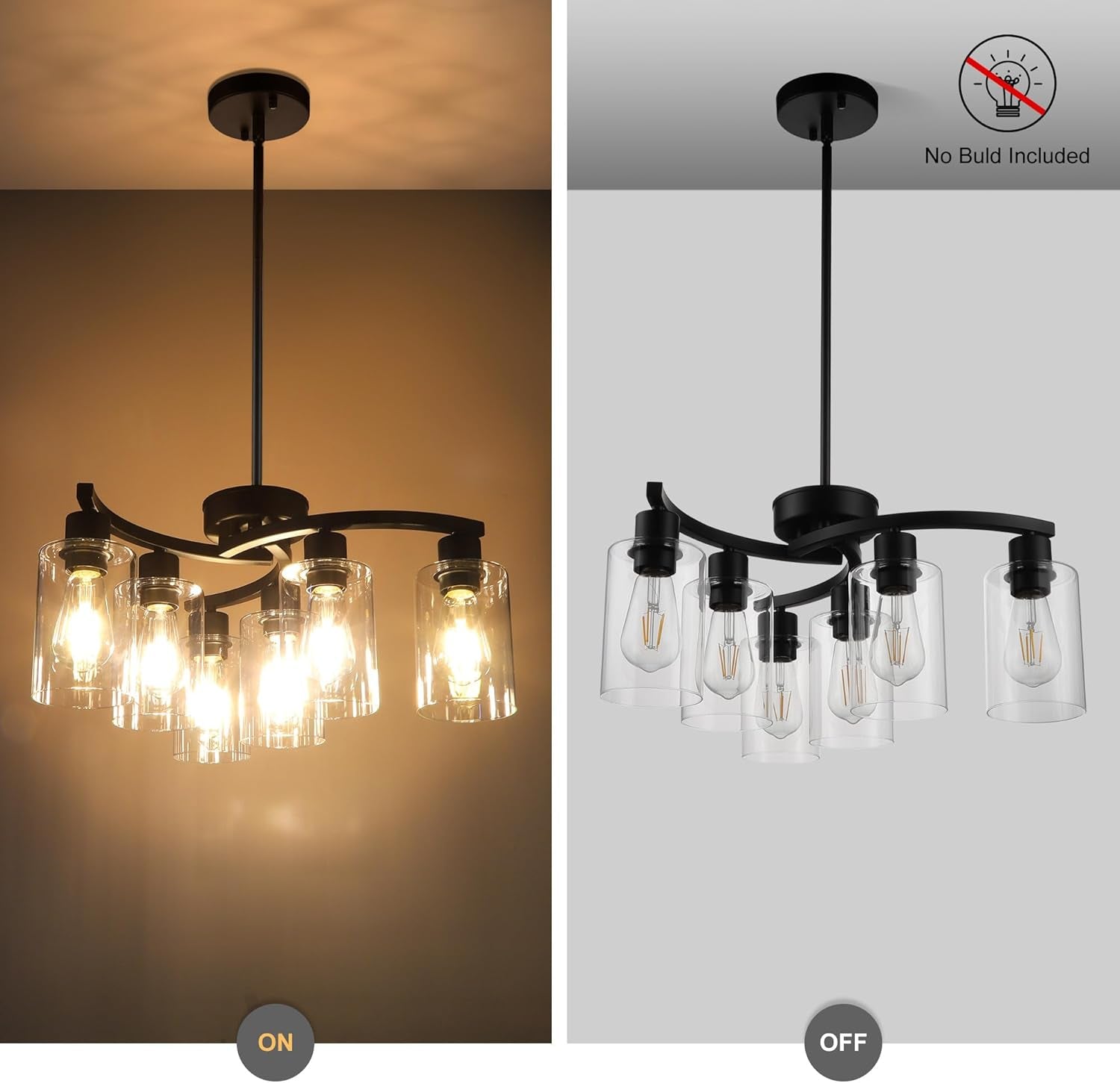 Six Light Black Farmhouse Chandelier With Adjustable Height