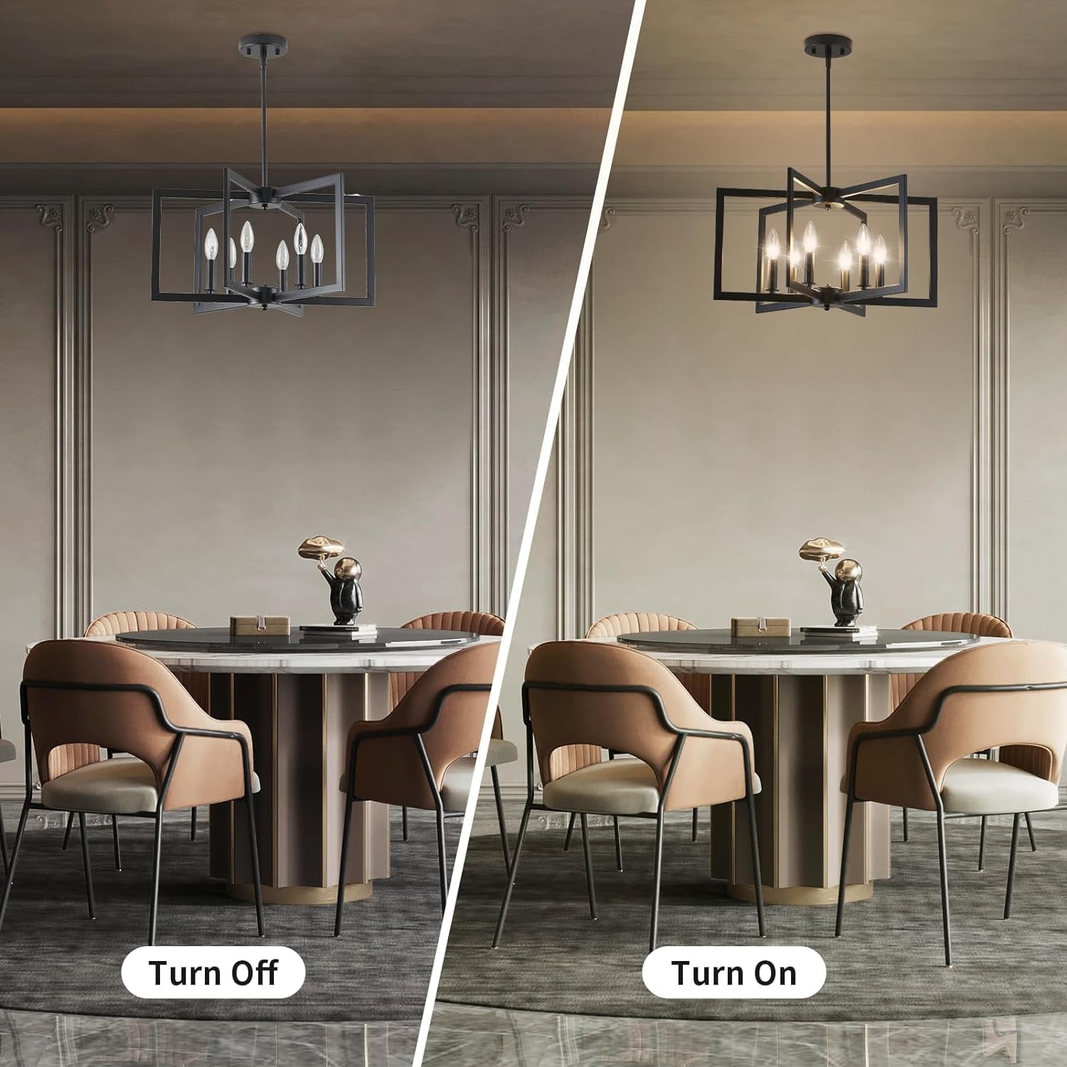 Black Metal Chandelier For Dining Room 6 Light Modern