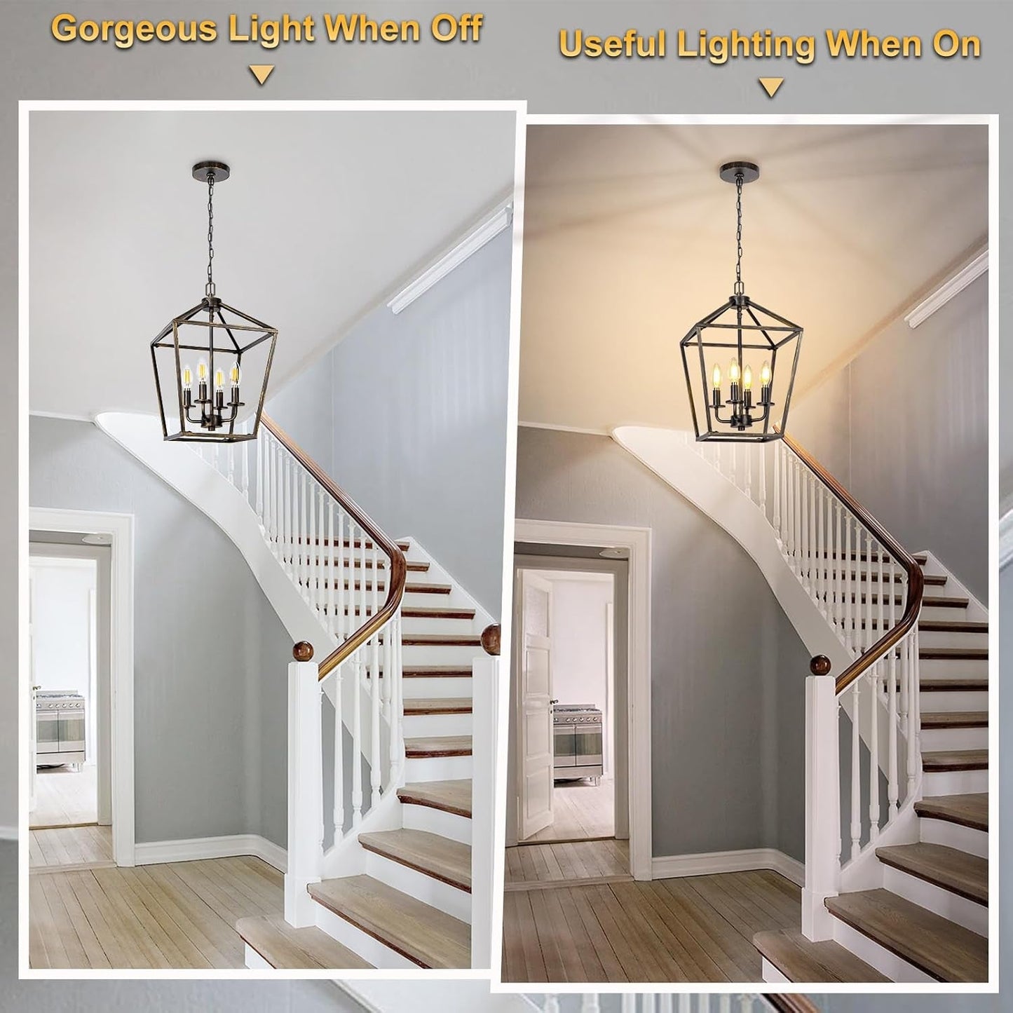 4 Light Chandelier Lighting, Industrial Ceiling Light Black Lantern