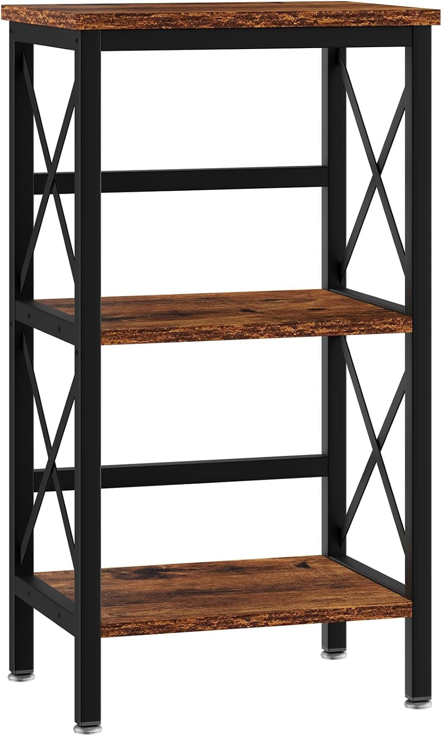 3 Tiers Bookcase, Industrial Metal Bookshelf with Side Fence, Storage