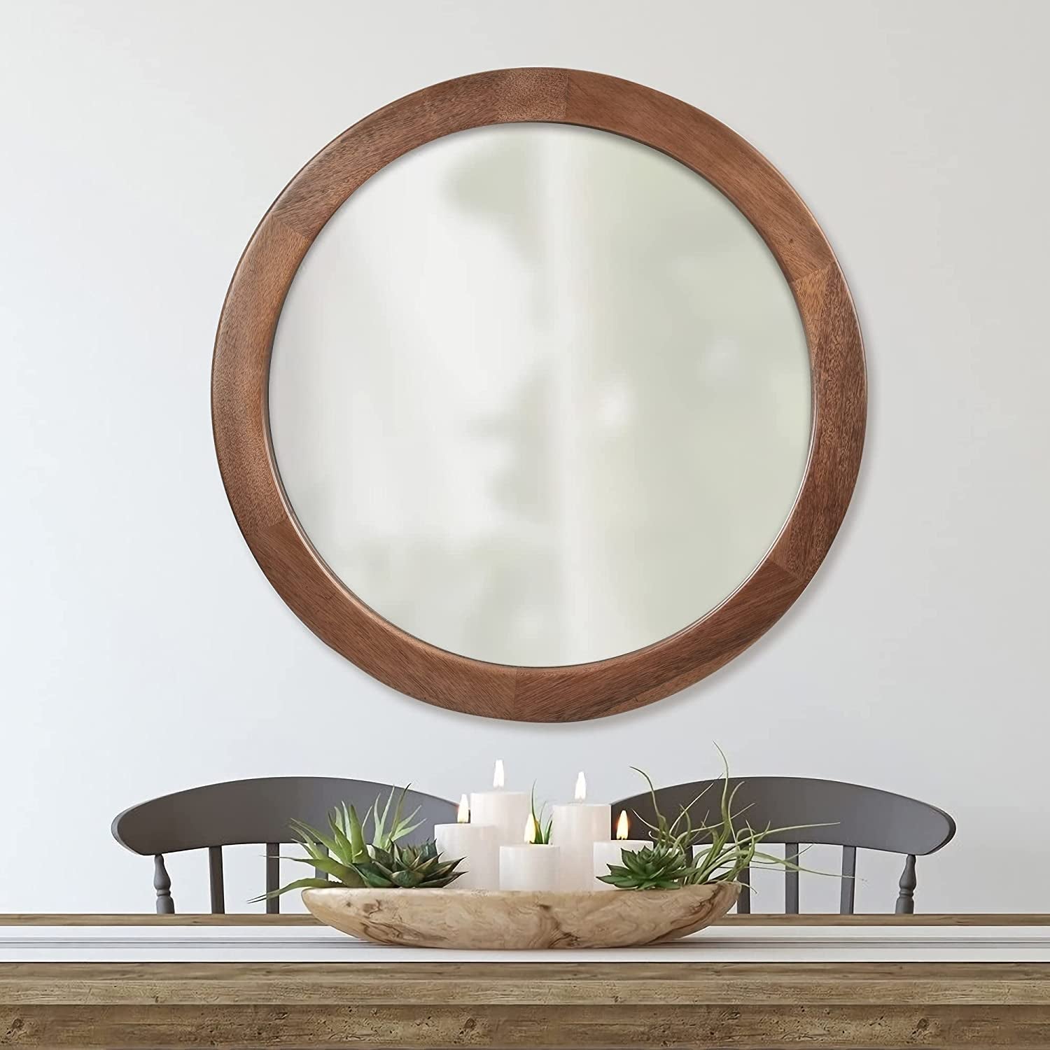 Walnut Frame Rustic Wooden Wall Mirror Bedroom Decor