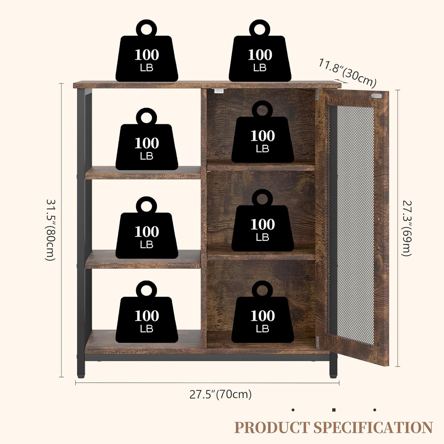 Mini Coffee Bar Cabinet 27.5 Inch Brown Finish Storage Unit