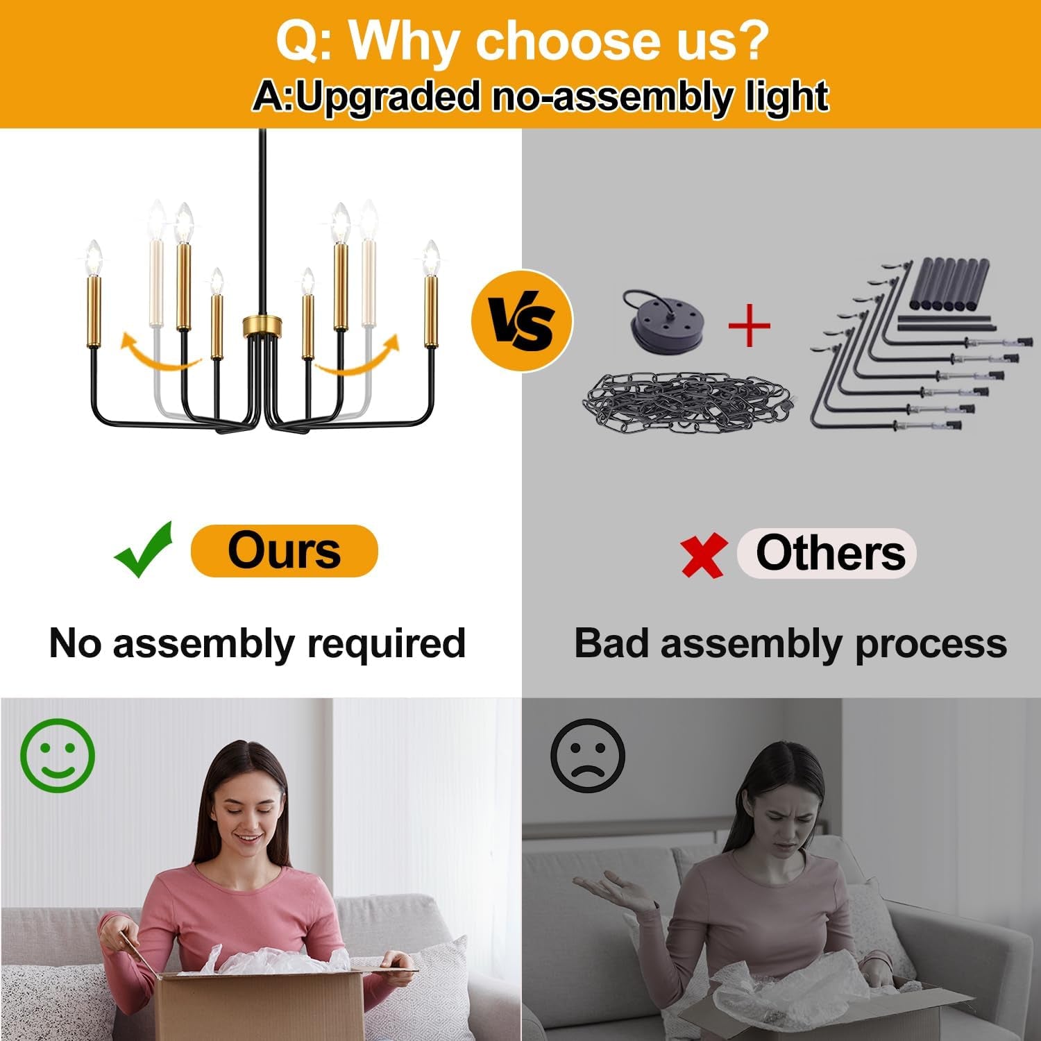 Black and Gold Chandelier, 6-Light Farmhouse Chandelier for Dining