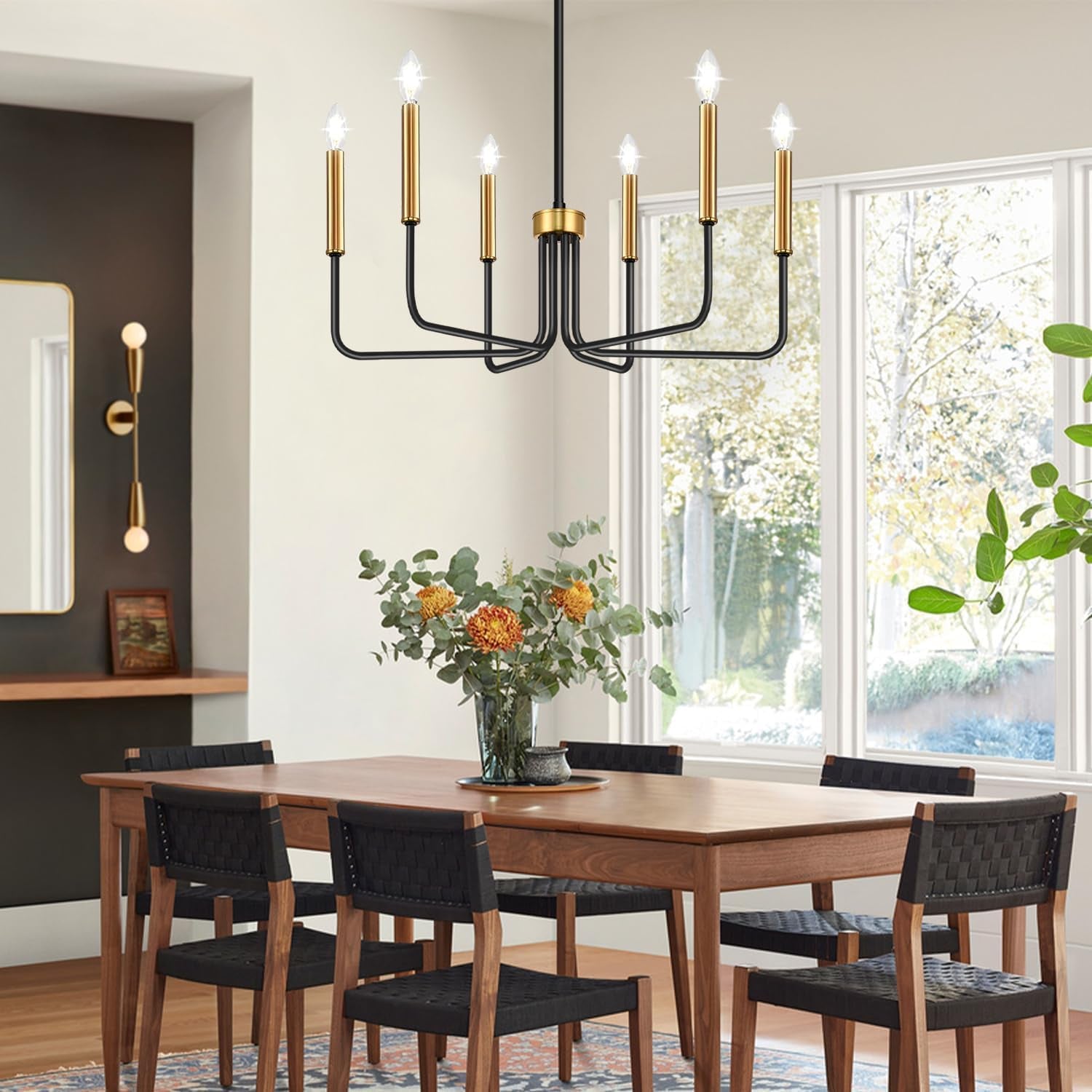 Black and Gold Chandelier, 6-Light Farmhouse Chandelier for Dining