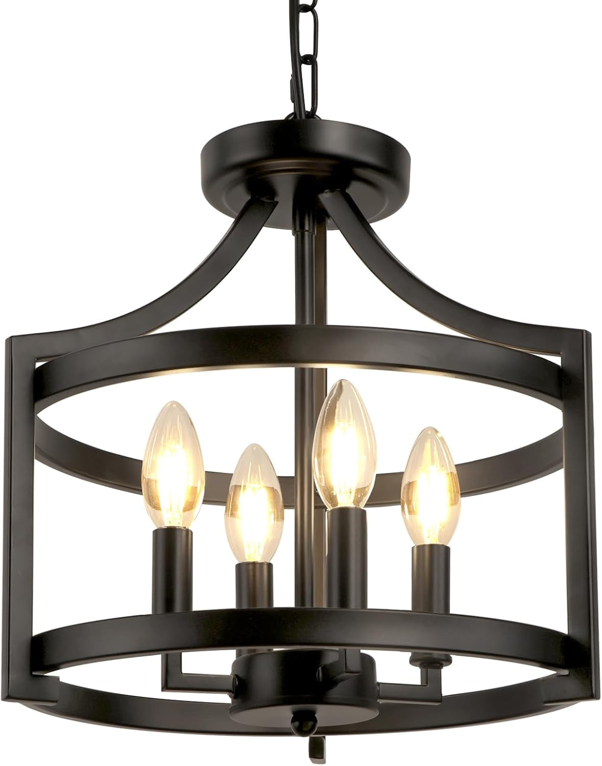 4-Light Farmhouse Chandelier Black Metal Pendant Fixture