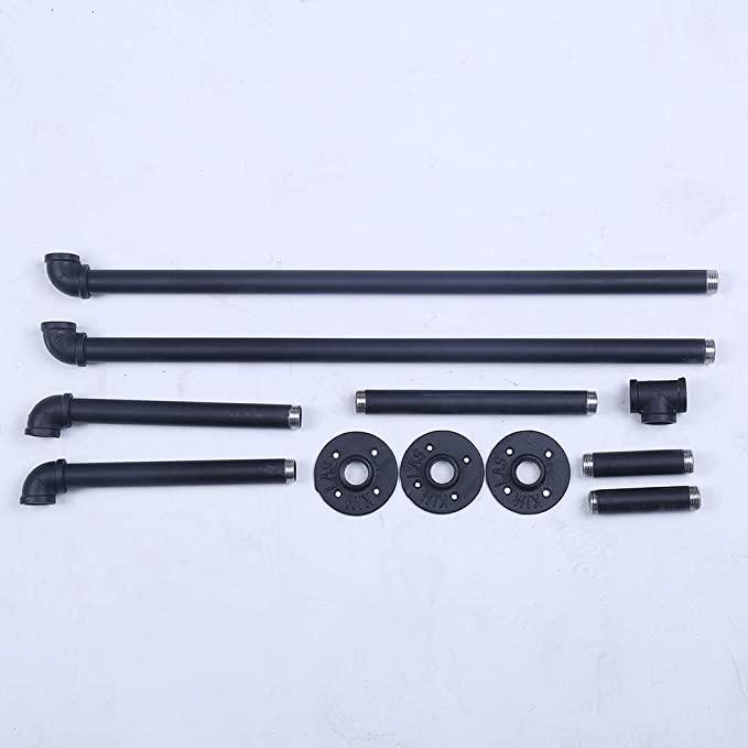 (39in - Black) Industrial Pipe Clothing Rack, Wall Mounted Clothes