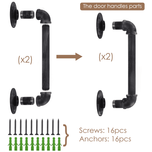 (12in - Black Brush Silver) Industrial Barn Door Handles, 100%