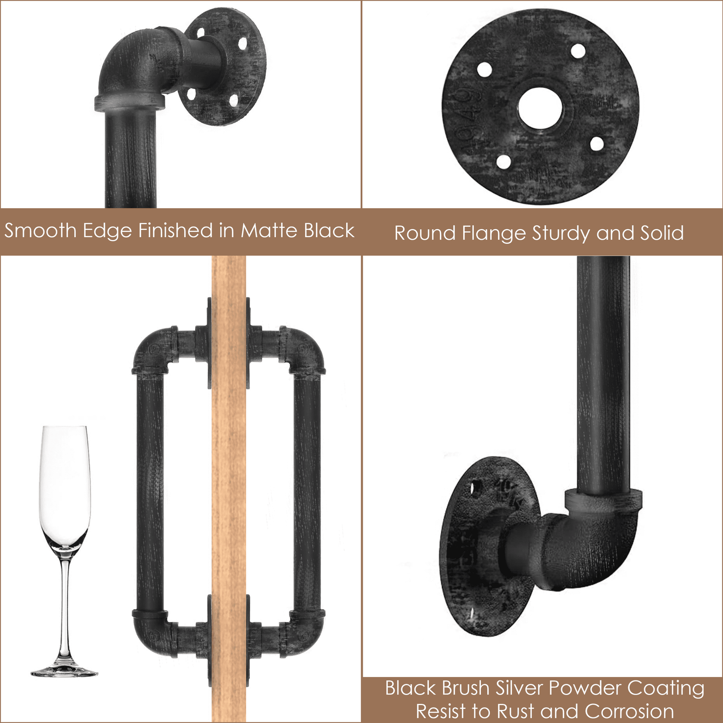 (12in - Black Brush Silver) Industrial Barn Door Handles, 100%