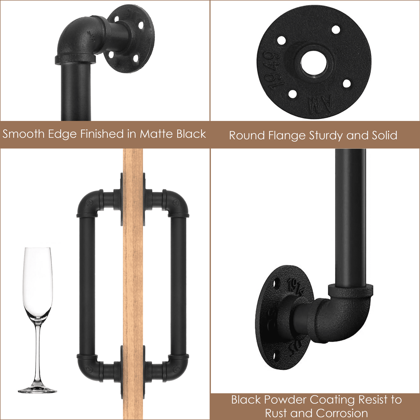(12in - Black) Industrial Barn Door Handles, 100% high-quality