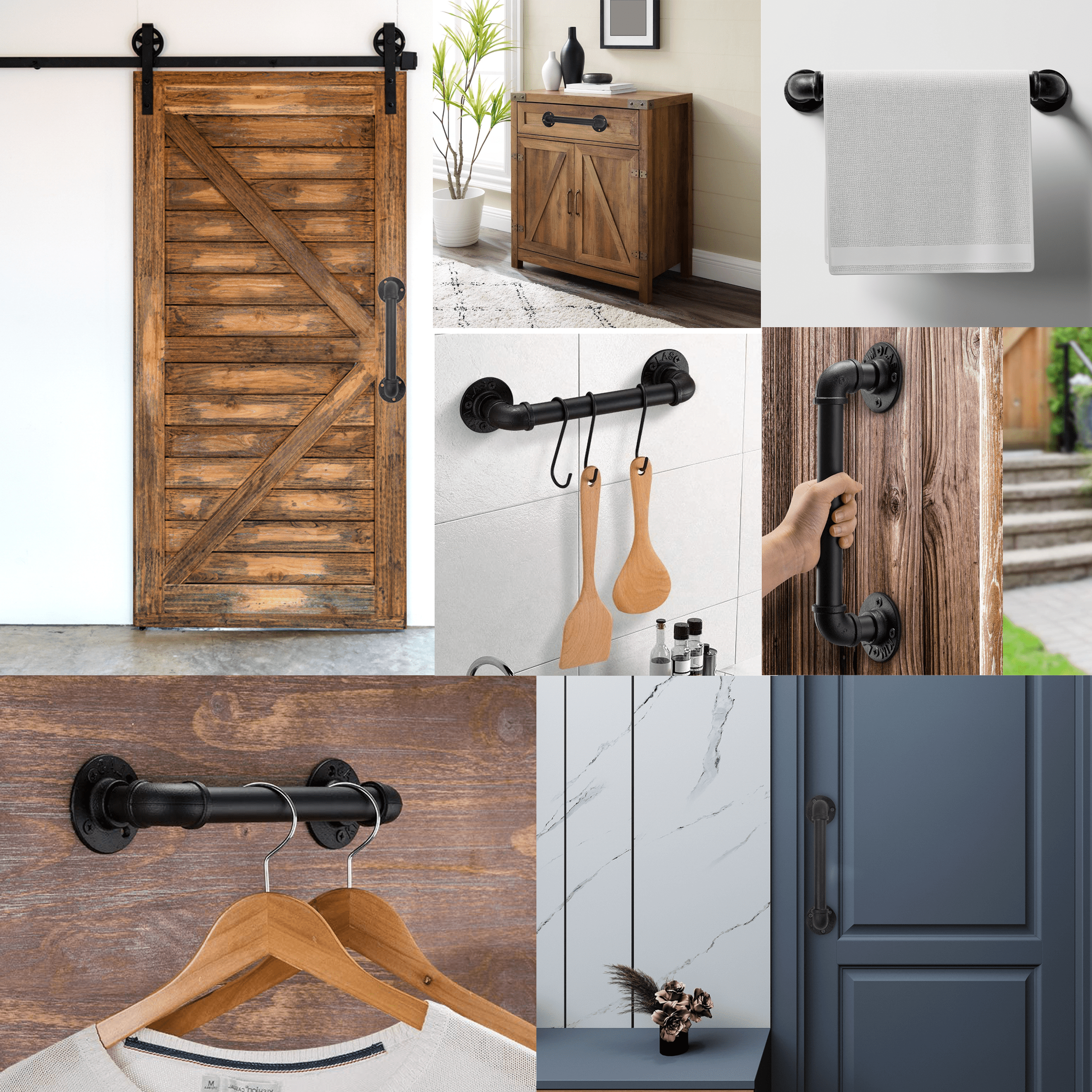 (12in - Black) Industrial Barn Door Handles, 100% high-quality