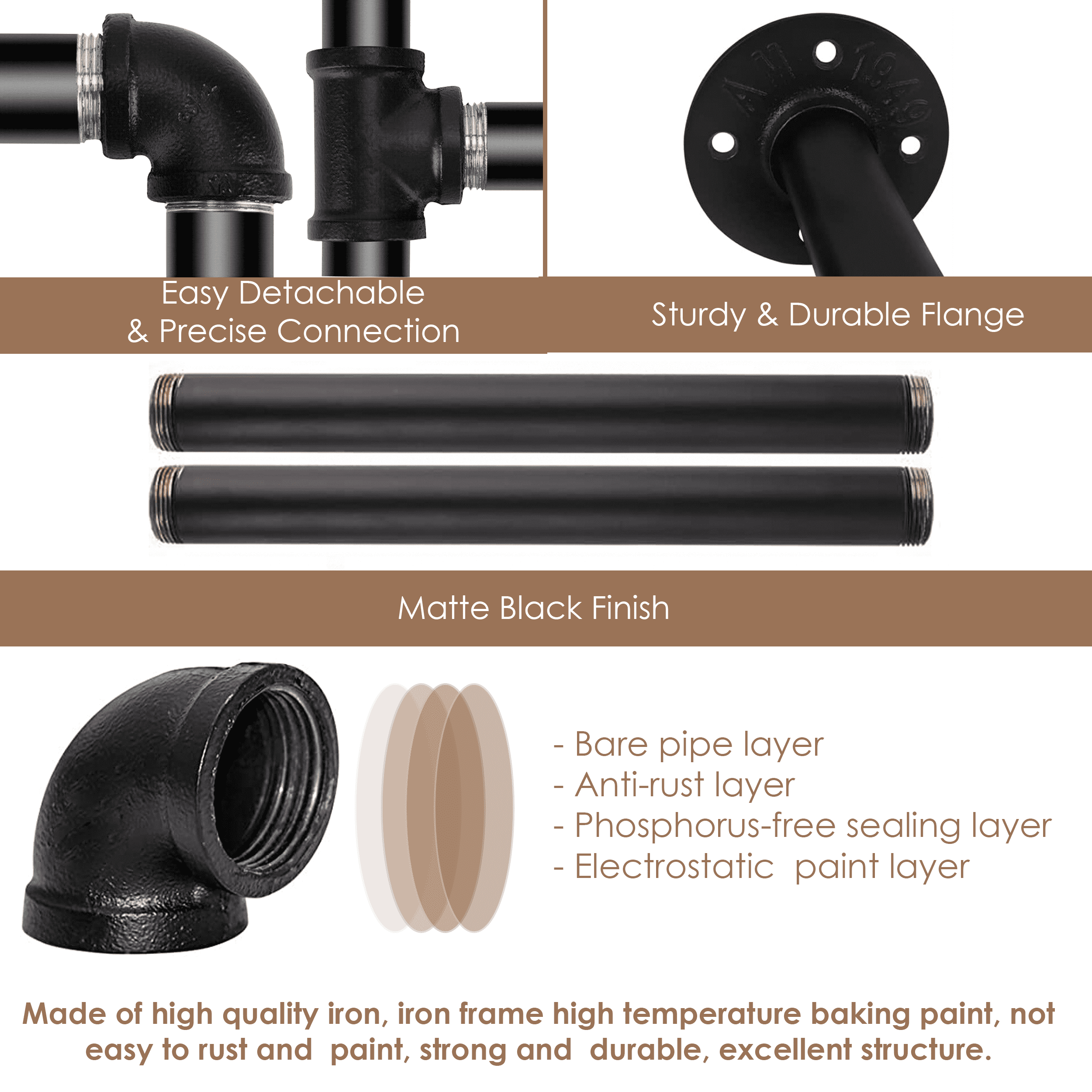 (39in - Black) Industrial Pipe Clothing Rack, Wall Mounted Clothes