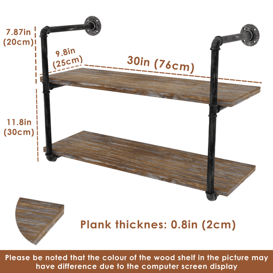 (2 Tier - 30in) Industrial Pipe Shelving, Industrial Floating Shelves