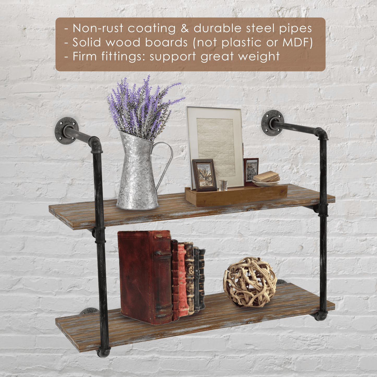 (2 Tier - 30in) Industrial Pipe Shelving, Industrial Floating Shelves