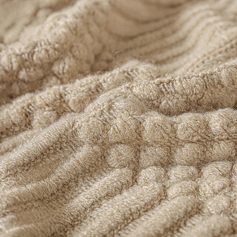 Khaki Gift Knitted Blanket with Tassels Chunky Vintage Luxury
