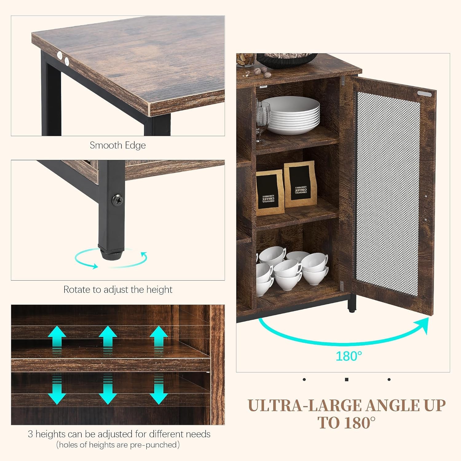 Mini Coffee Bar Cabinet 27.5 Inch Brown Finish Storage Unit