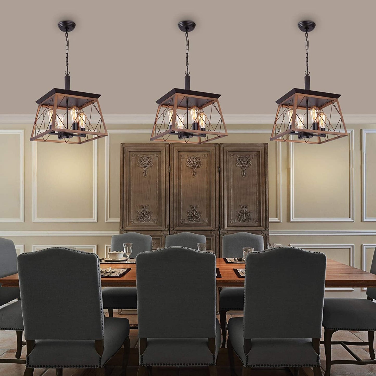 Farmhouse Rustic Chandeliers,Antique Geometric Industrial Hanging