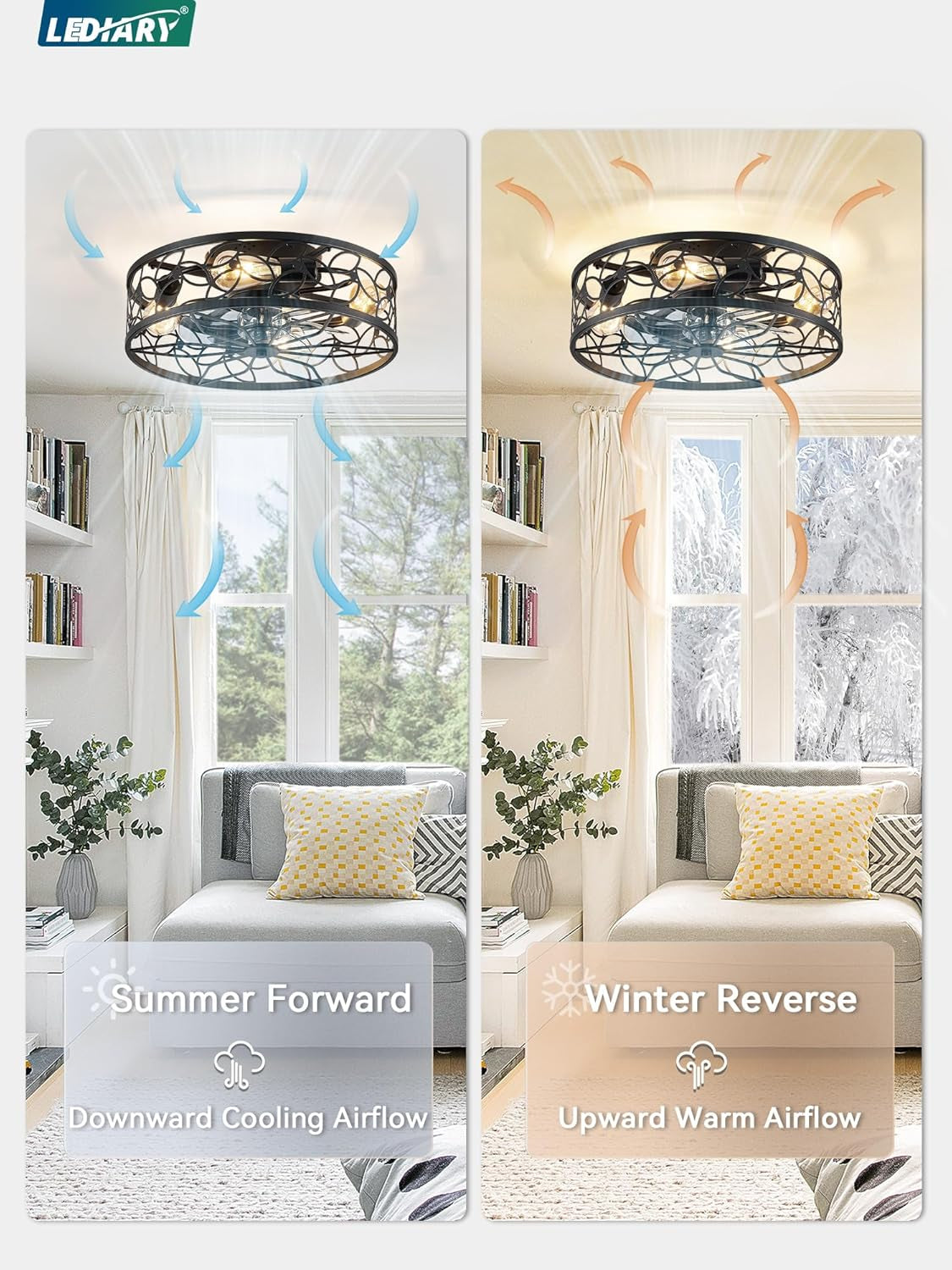 Black Caged Ceiling Fan With Lights Low Profile Flush Mount Remote