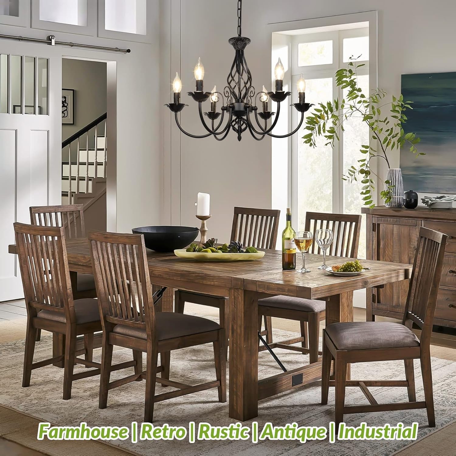 6-Light Farmhouse Candle Chandelier for Living Room, Rustic Industrial