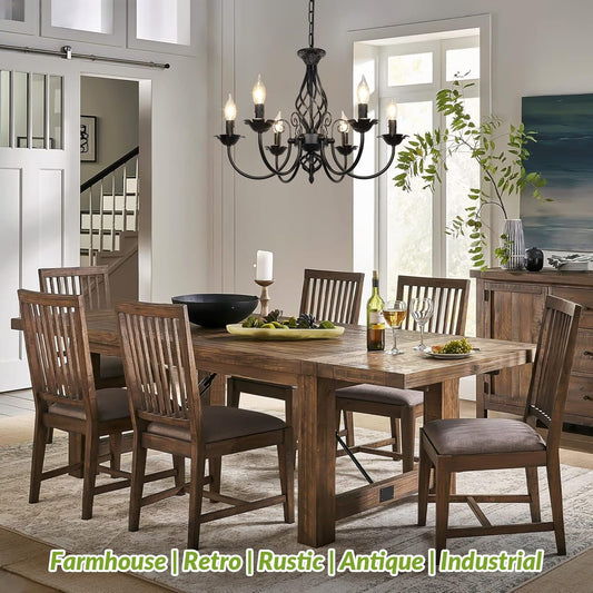6-Light Farmhouse Candle Chandelier for Living Room, Rustic Industrial