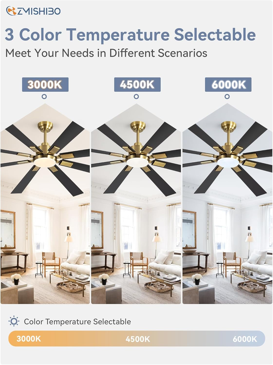 72 Inch Black And Gold Ceiling Fan With Remote Light